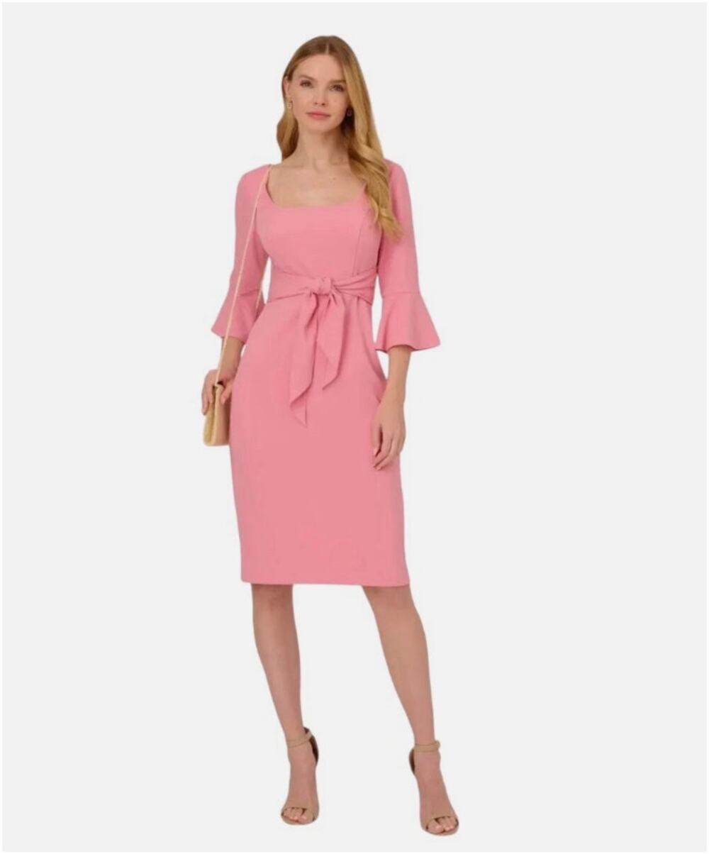Adrianna Papell Bell Sleeve Tie Front Dress Faded Rose Women Size 14 NWT